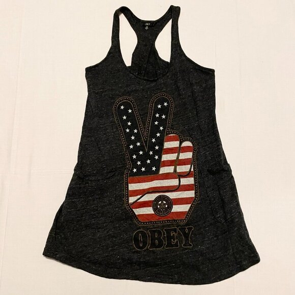 Obey Peace USA Flag Tank Top Womens Size XS - Picture 1 of 13